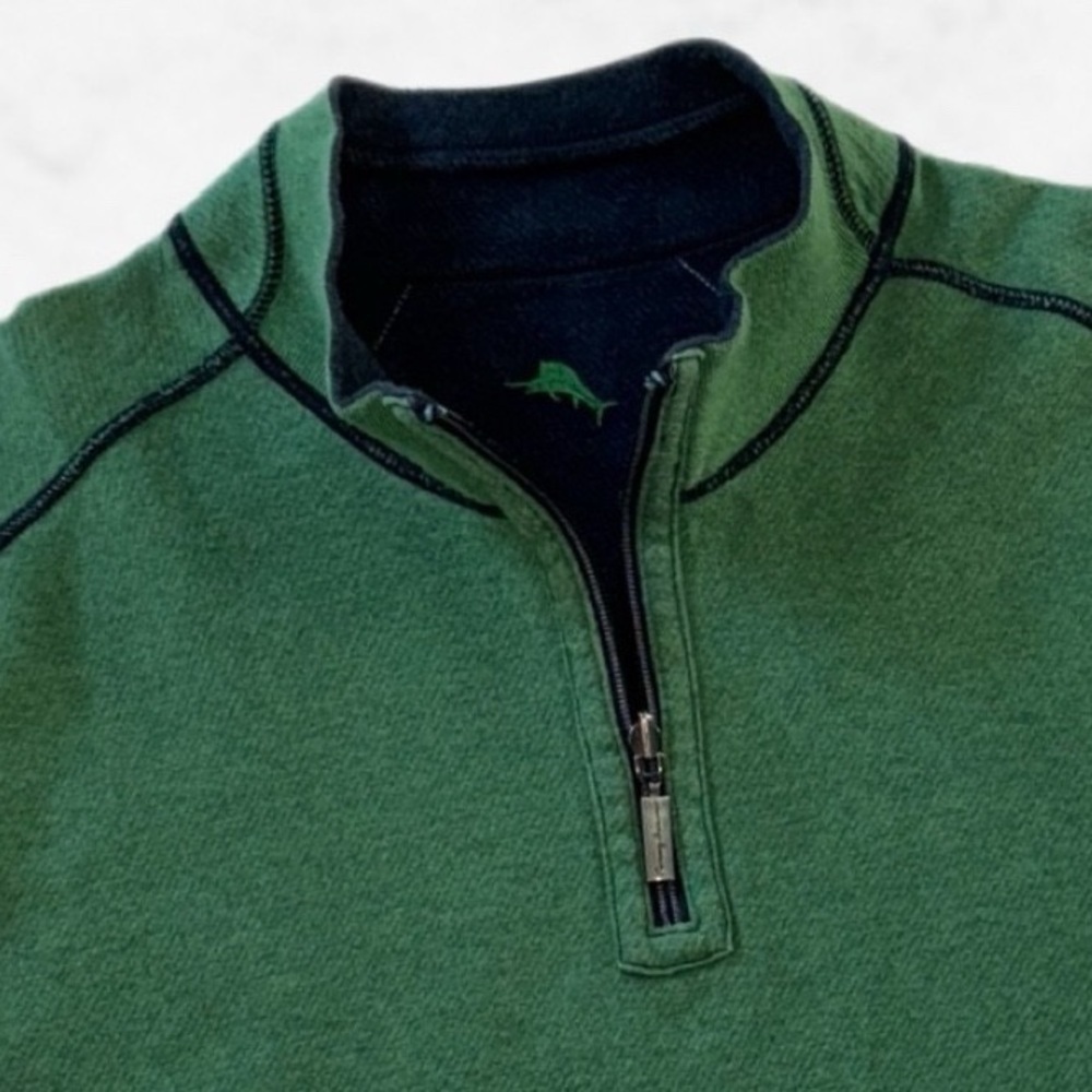 Tommy Bahama XL Green 1/4 Zip Pullover Sweatshirt Contrast Stitching